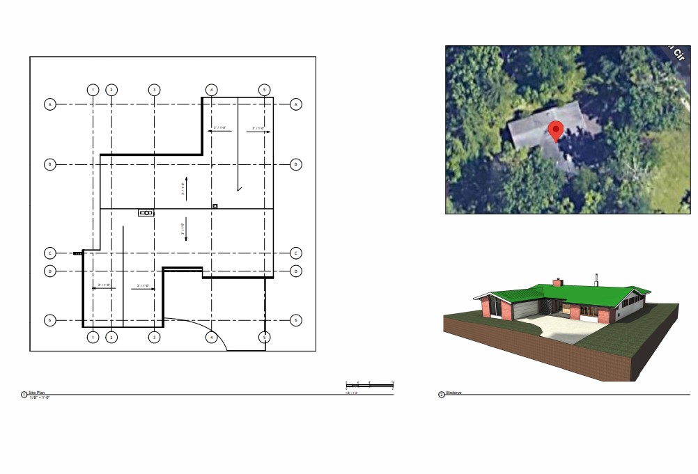 Sample sheet: site plan, aerial view, and birdseye 3D model, 64 McLean Circle