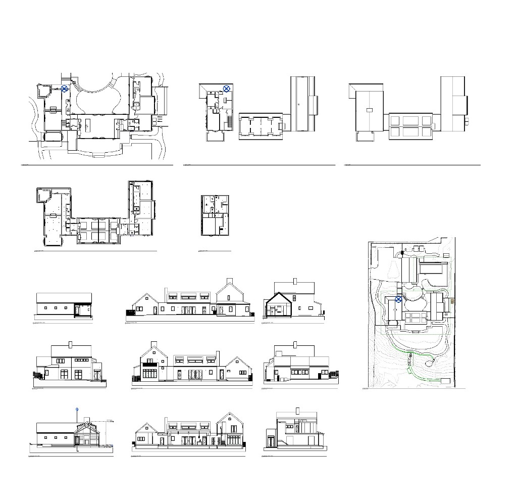 2D CAD drawing set sample: floor plans, elevations, and site plan (opens PDF preview)